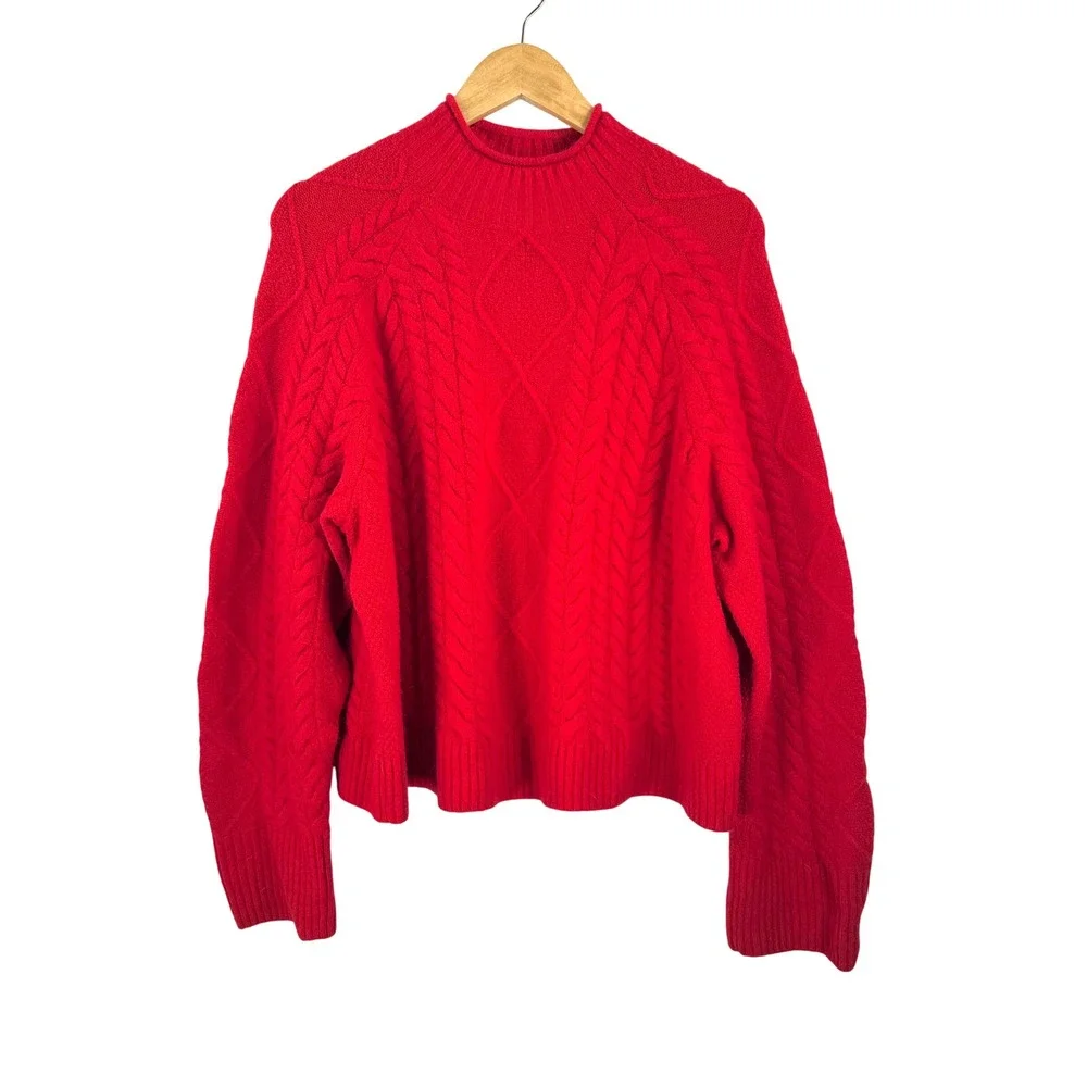 J.Crew Red Cable Knit Sweater merino wool alpaca oversized 90s money sz M